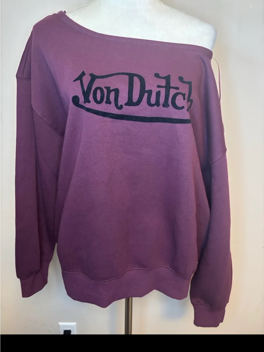 Von Dutch Cabernet Logo Off Shoulder Sweatshirt